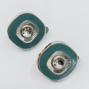 Emerald Green and Gold Square Clip Earrings